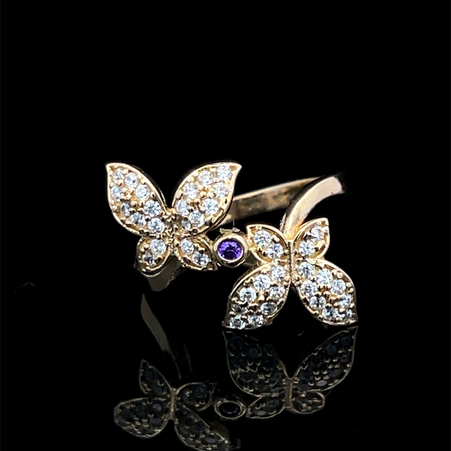 Anillo mariposa de colores en oro amarillo (CZ) 3GR 14K 7"