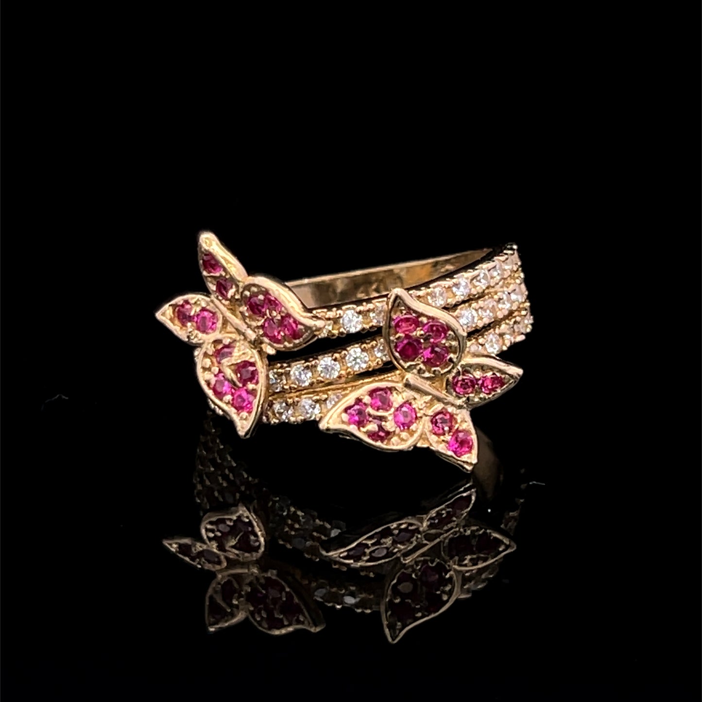 Anillo Mariposa Fucsia CZ 4.1GR 14K 7"