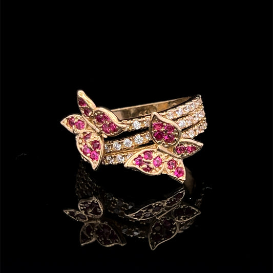 Anillo Mariposa Fucsia CZ 4.1GR 14K 7"