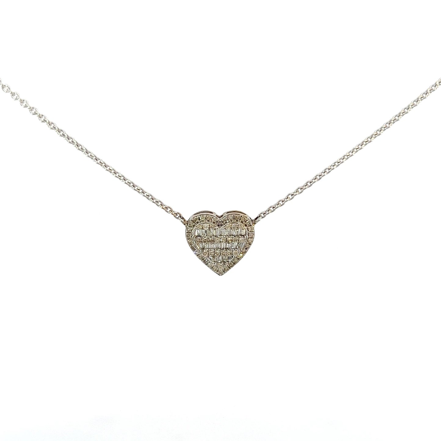 Collar de corazón de oro amarillo con baguette de 1 ct y 3 gr de 14 quilates y 16"