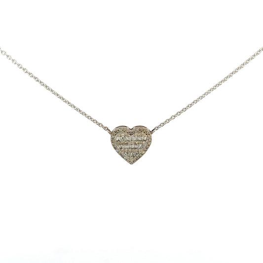 Collar de corazón de oro amarillo con baguette de 1 ct y 3 gr de 14 quilates y 16"