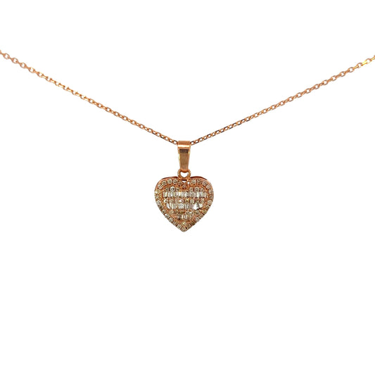 Yellow Gold Baguette Heart Necklace  1CT 2.6GR 14K 16"