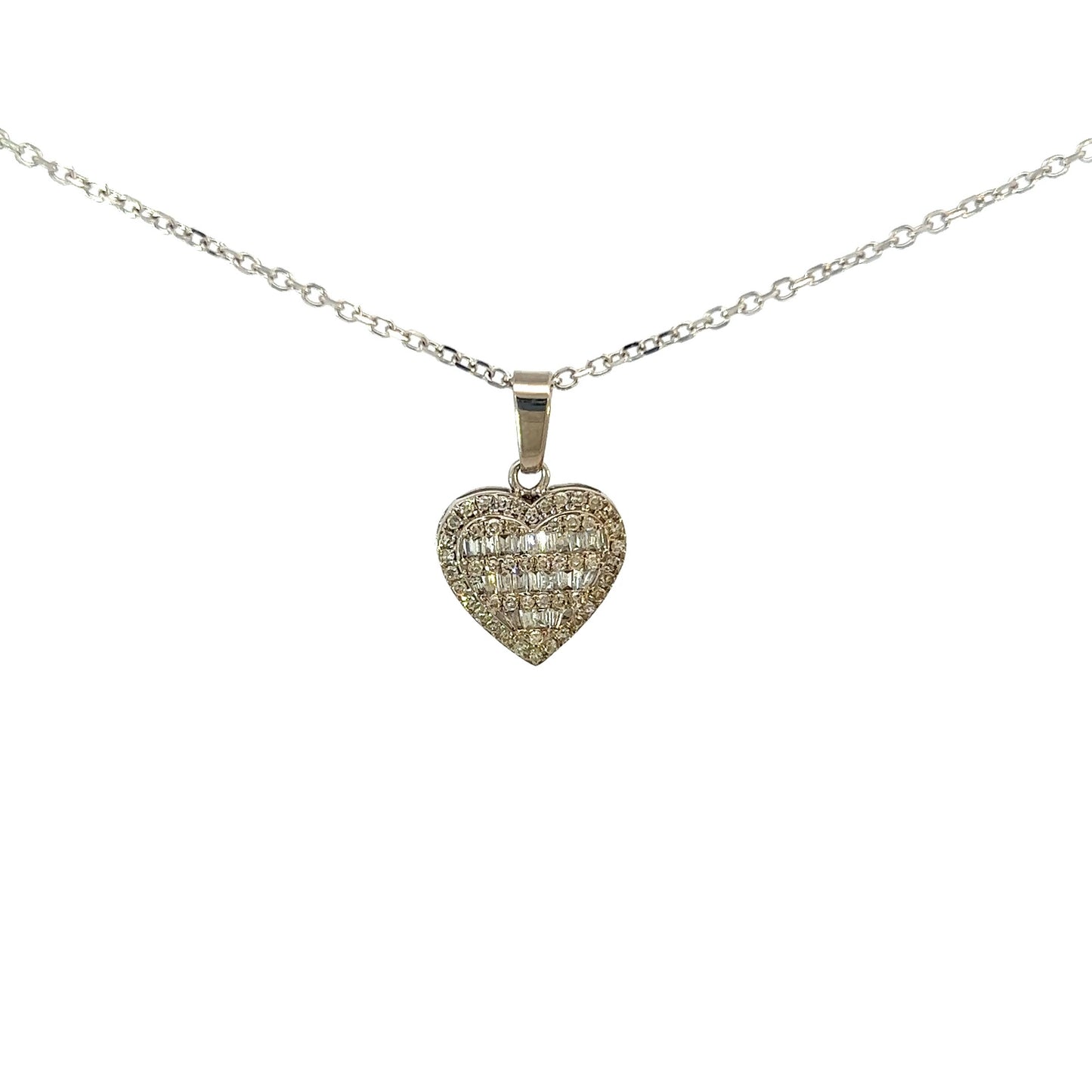 Yellow Gold Baguette Heart Necklace 1CT 2.9GR 14K 16"