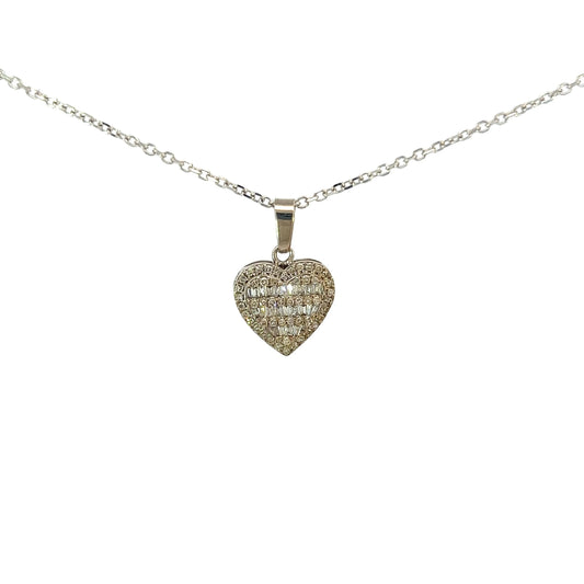 Yellow Gold Baguette Heart Necklace 1CT 2.9GR 14K 16"