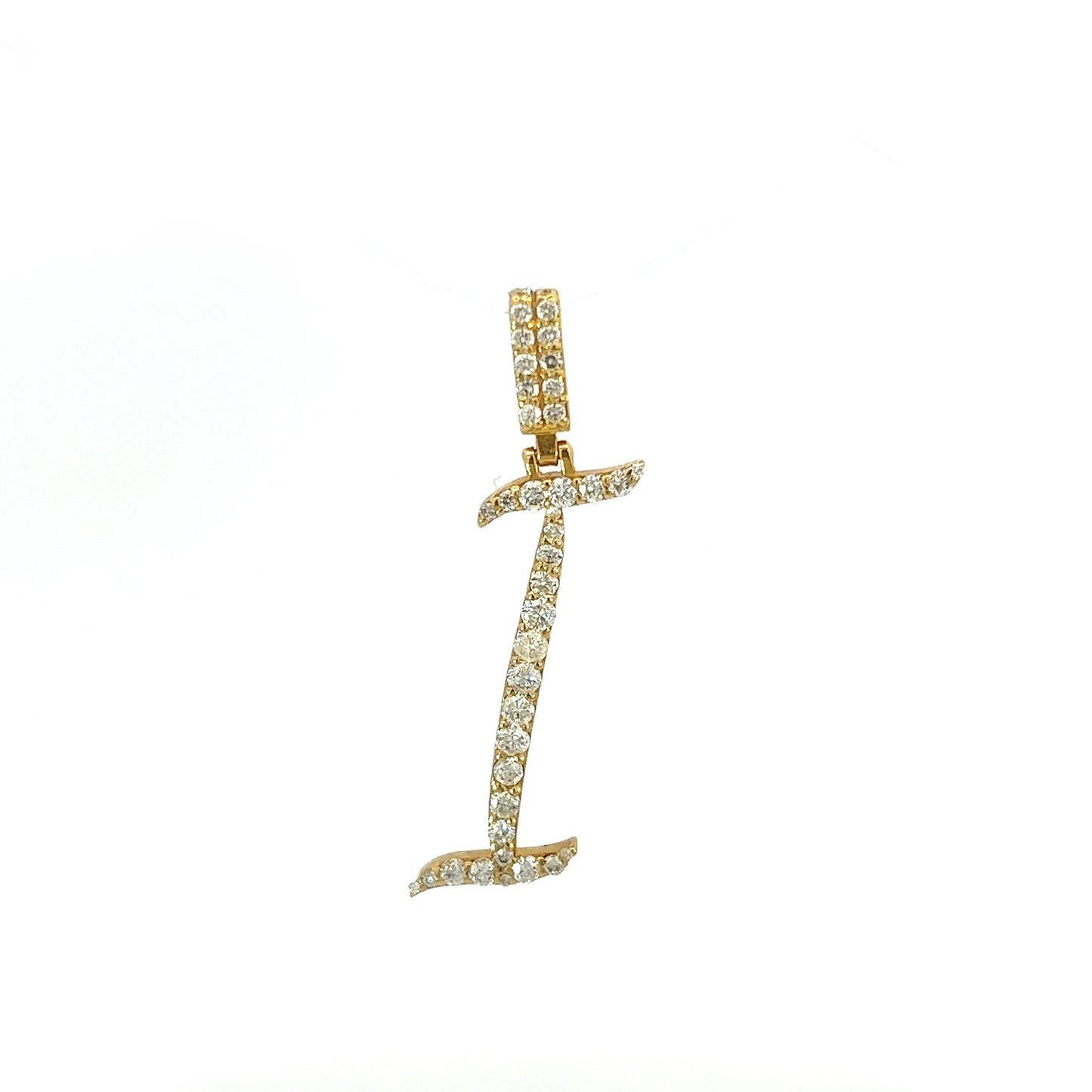 Yellow Gold Letter I Pendant 0.40CT 1.7GR 14K