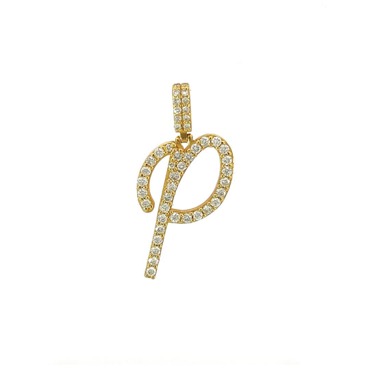 Colgante de oro amarillo con la letra P de 0,89 ct y 3 gr de 14 quilates