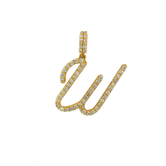 Colgante de oro amarillo con la letra W, 1,12 ct, 3,8 gr, 14 quilates