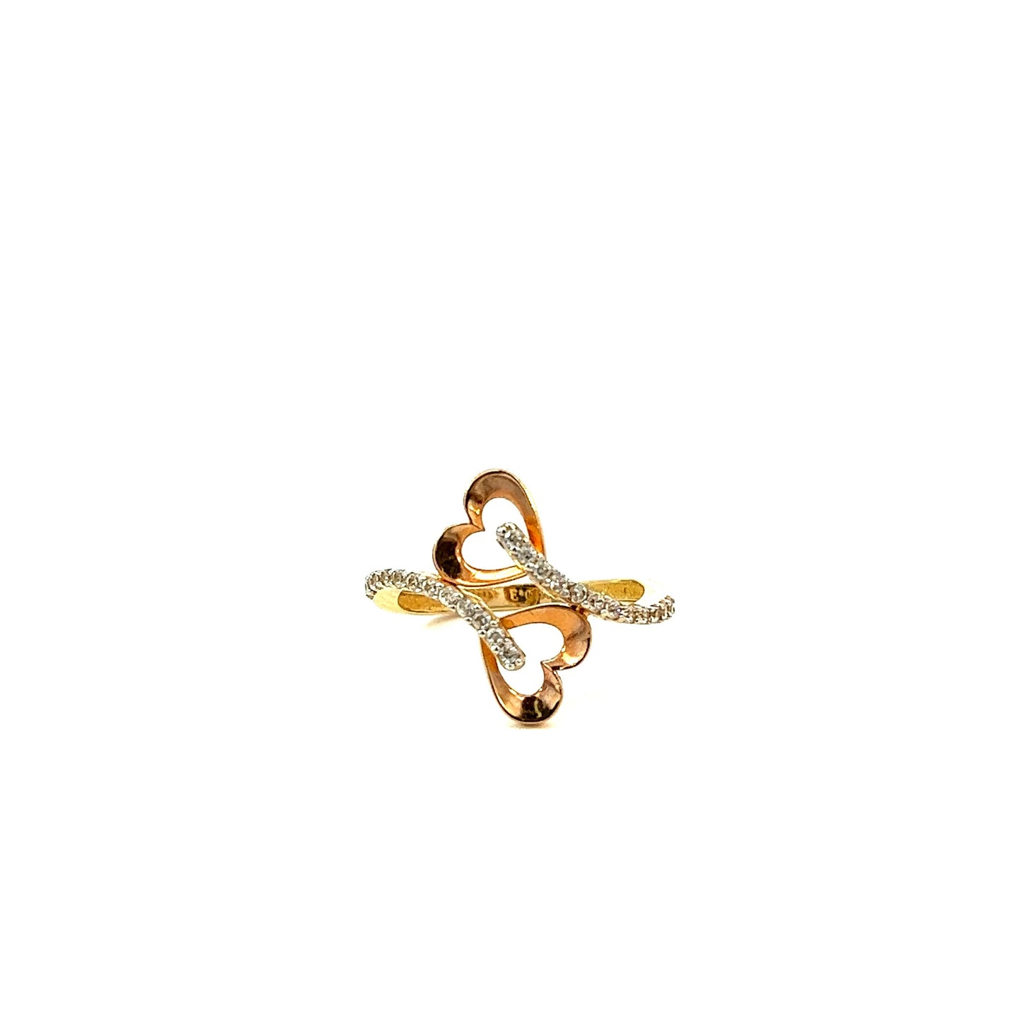 Anillo de oro amarillo con doble corazón rosa (CZ) 2,3 gr 14K 7"