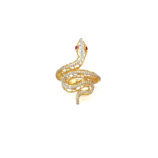 Yellow Gold Snake Ring (CZ) 3.9GR 14K 8"