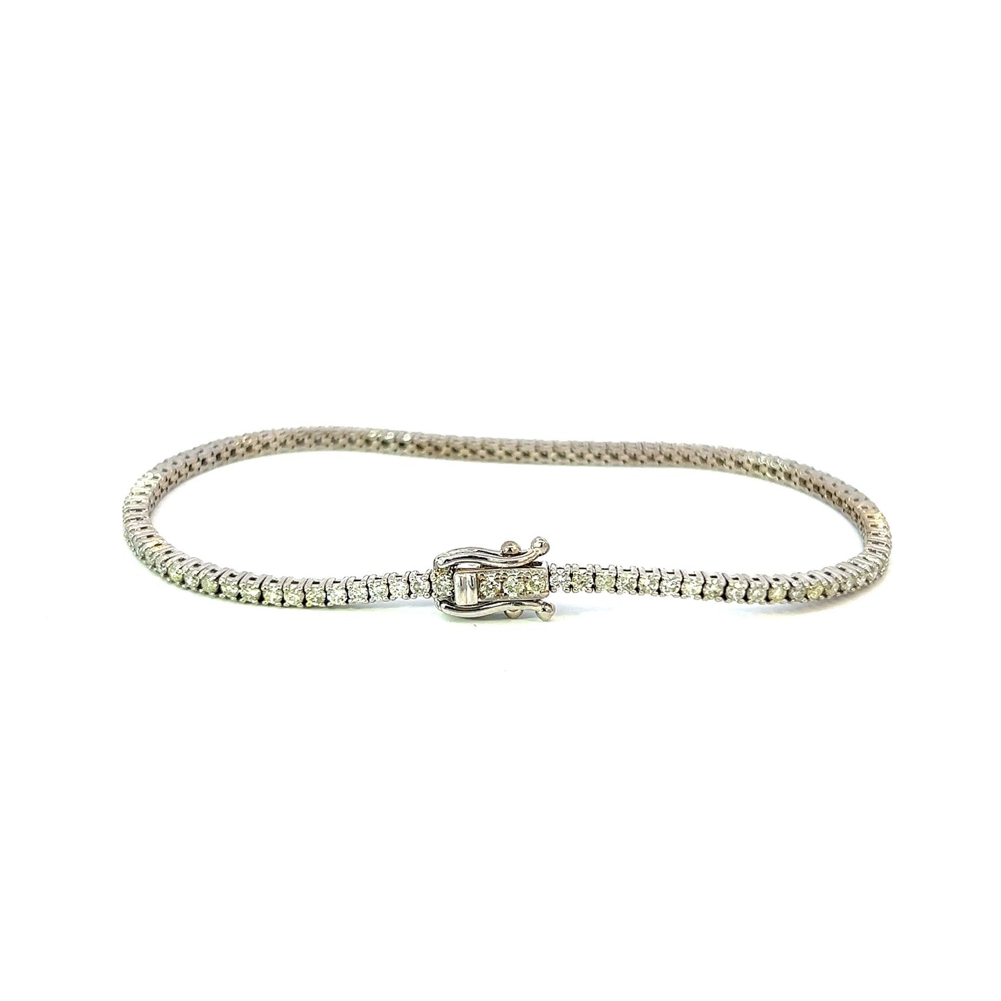 Pulsera de tenis de oro blanco de 2 quilates, 6,7 gr, 2 mm, 14 quilates, 7"