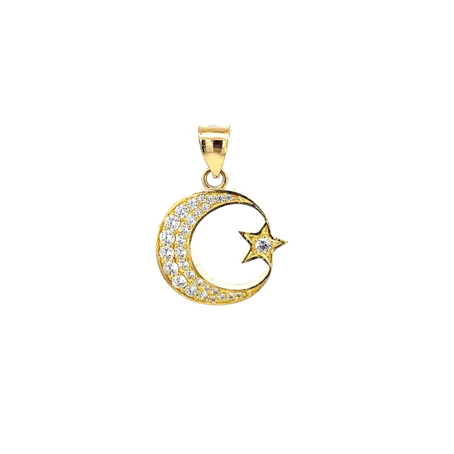 Colgante de luna y estrella puntiaguda (CZ) 3,4 gr 14K