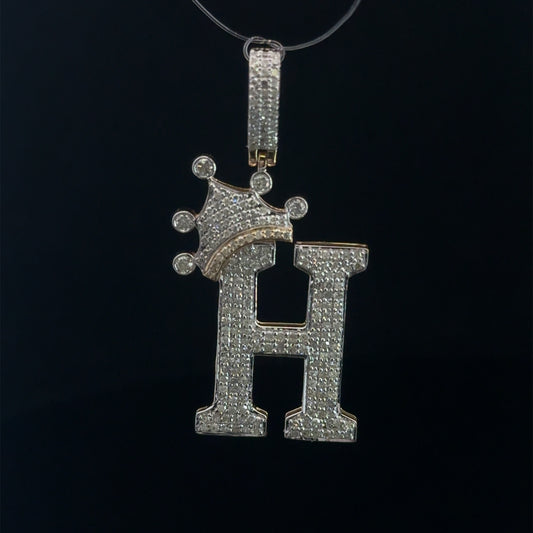 PENDANT LETRA H CON CORONA DIAMANTES 3.8GR 0.98CT 14K (SLNPD 0172-H)