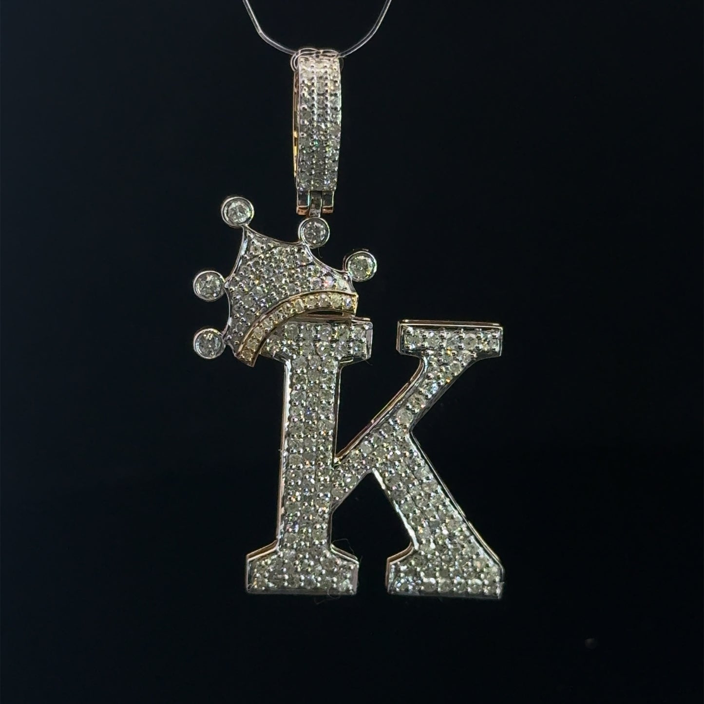 PENDANT LETRA K CON CORONA DIAMANTES 4.2GR 1.21CT 14K (SLNPD 0172-K)