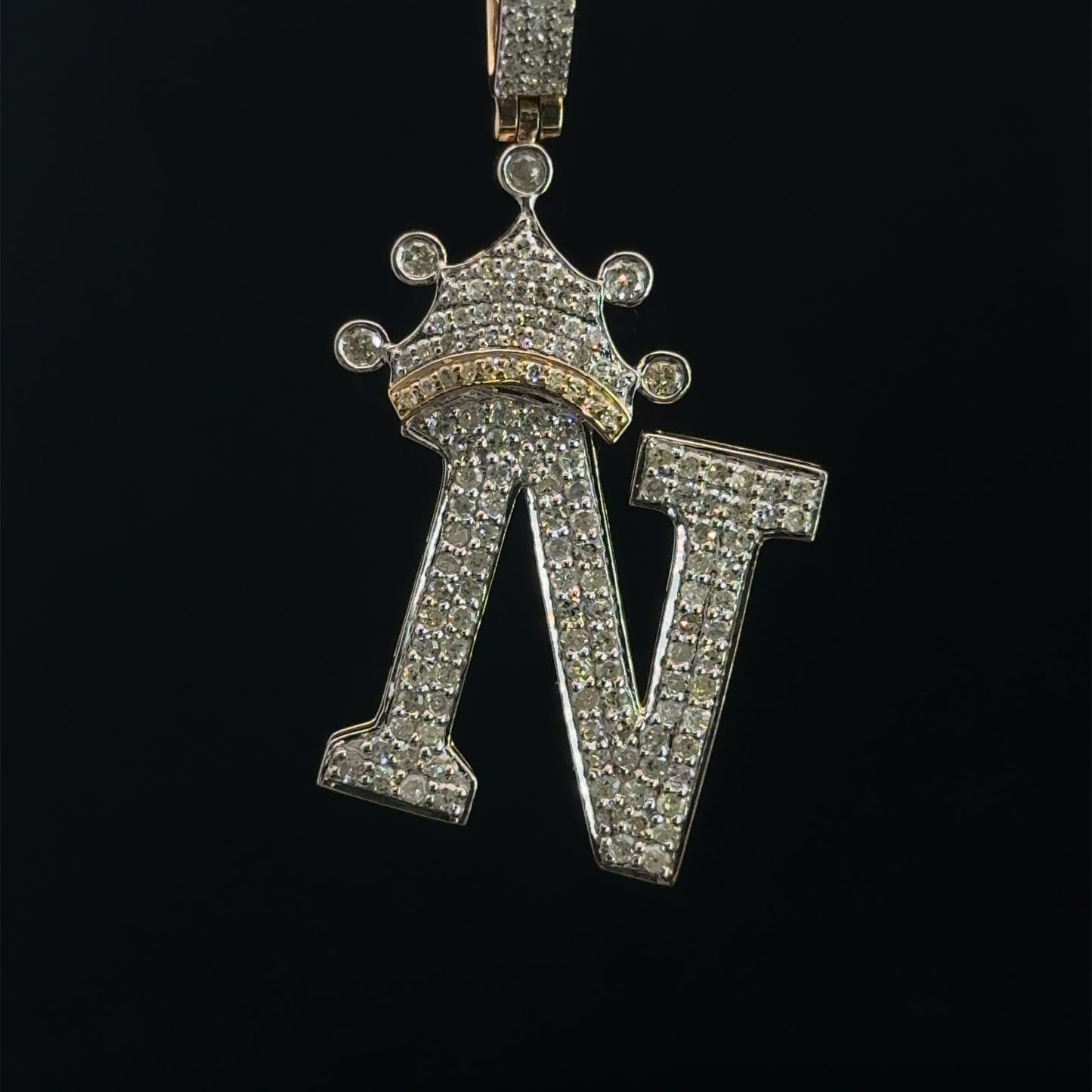 PENDANT LETRA N CON CORONA DIAMANTES 3.7GR 1.02CT 14K (SLNPD 0172-N)